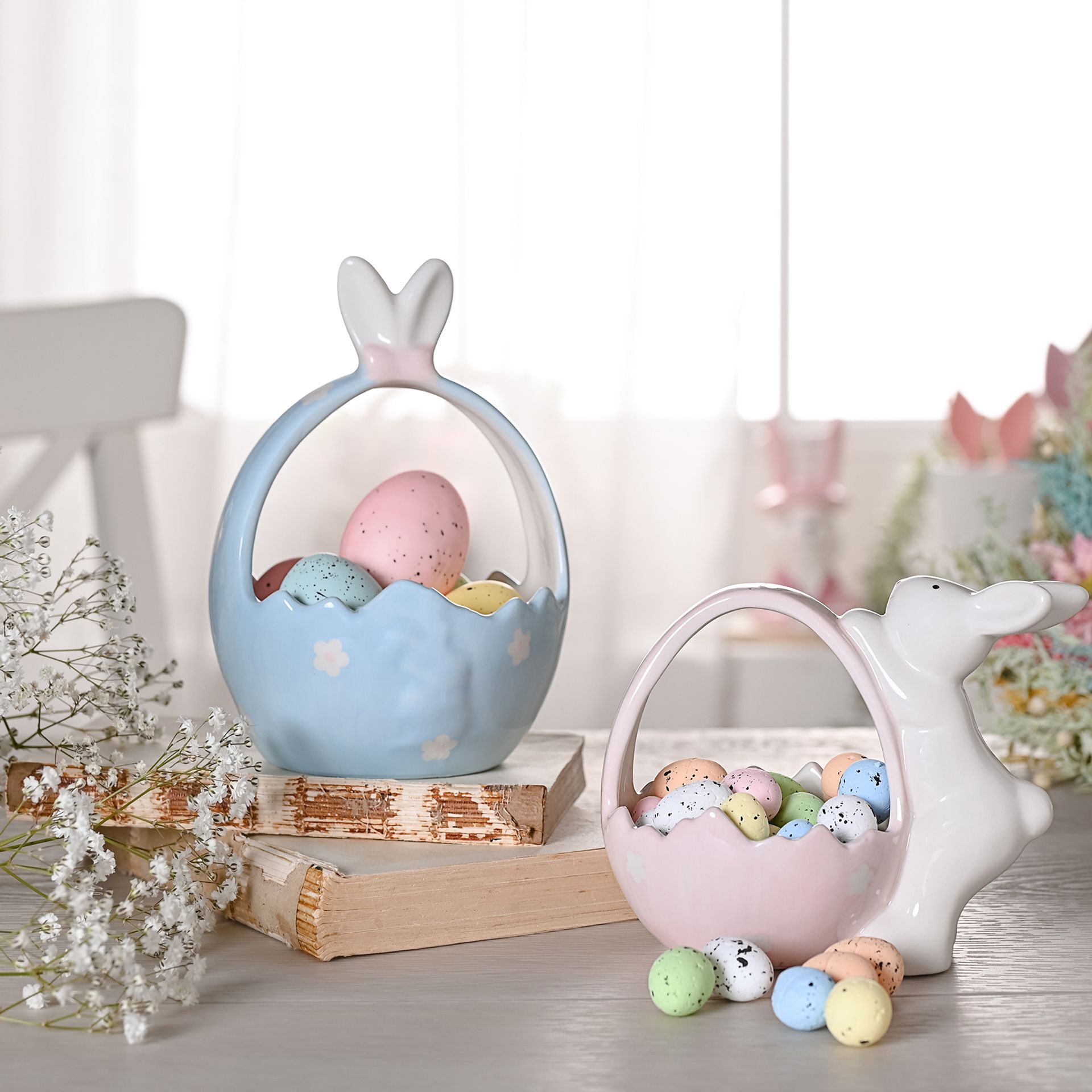 Blue Basket with Bunny Ears