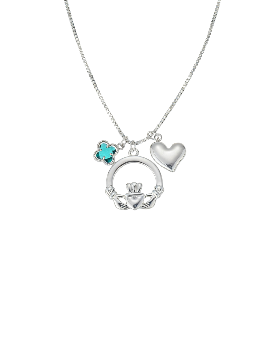 Betty and Biddy Claddagh Charm Necklace Silver