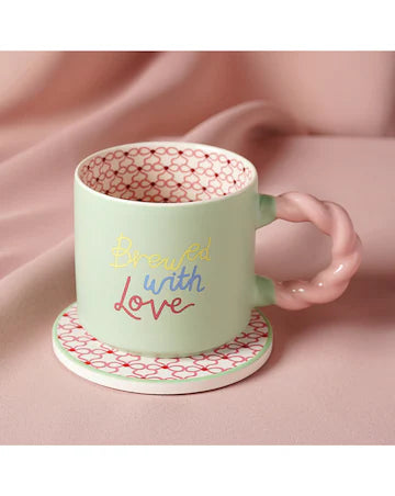The Raspberry Blossom Mug and Coaster Set, Brewed with Love