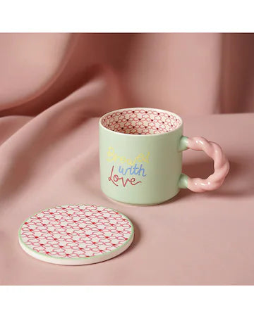 The Raspberry Blossom Mug and Coaster Set, Brewed with Love