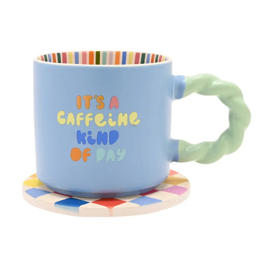 Raspberry Blossom Mug and Coaster Set, Its a Caffeine Kind of Day.